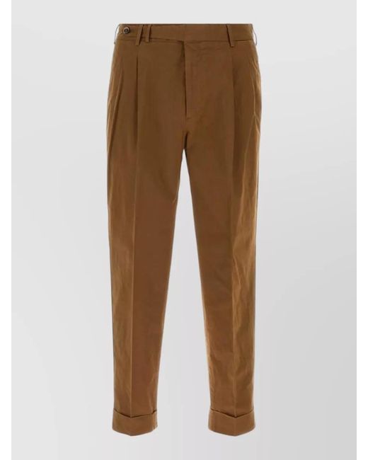 PT Torino Brown Stretch Cotton Tailored Trousers Belt Loops for men