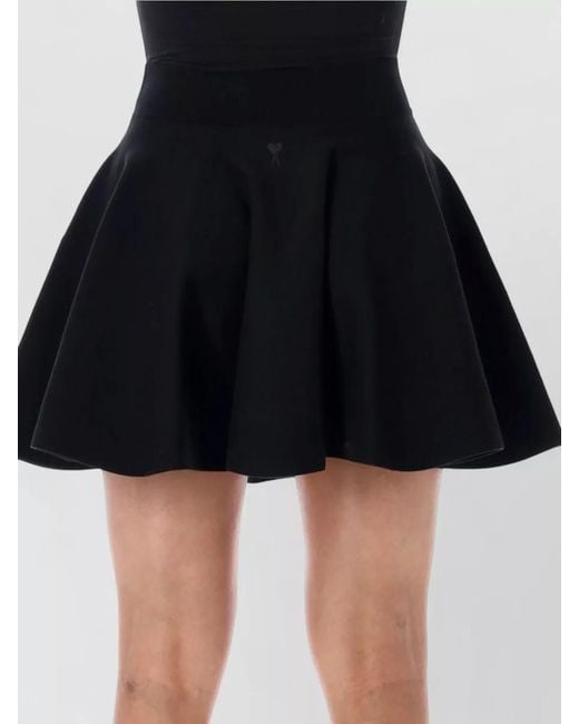 AMI Black Godet Mini Skirt High Waist Knit