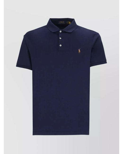Ralph Lauren Blue Polo Shirt Cotton Short Sleeves for men