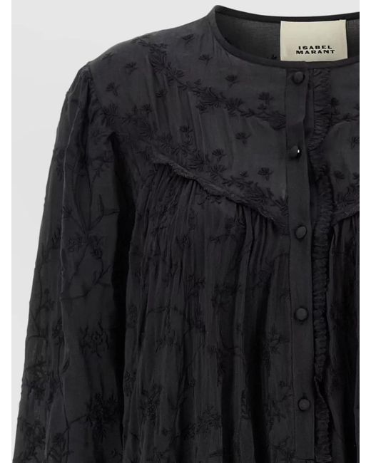 Isabel Marant Black Zame Dress Long Sleeves Lace Pleated Embroidery