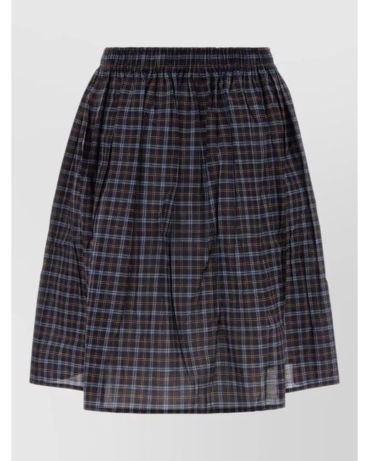 Miu Miu Blue Cotton Skirt Pleated Design Plaid Pattern
