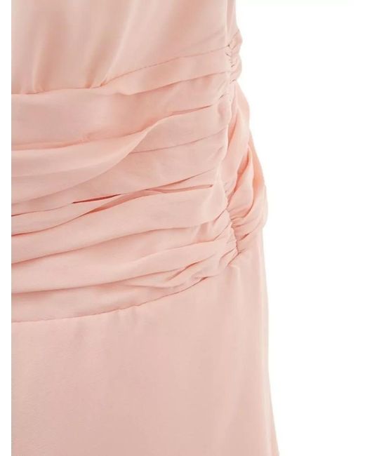 Lardini Pink Acetate V-Neck Short-Sleeve Asymmetric Ruffled Wrap Midi Dress