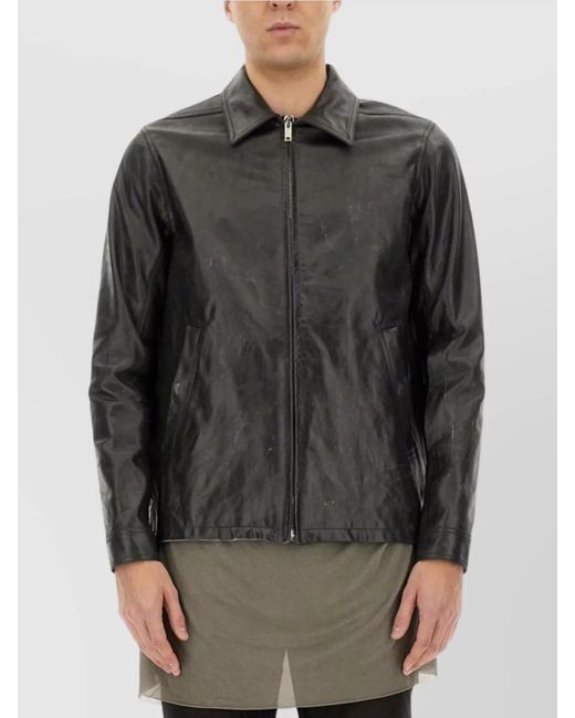 Rick Owens Gray "Brad" Leather Jacket Front Pockets for men