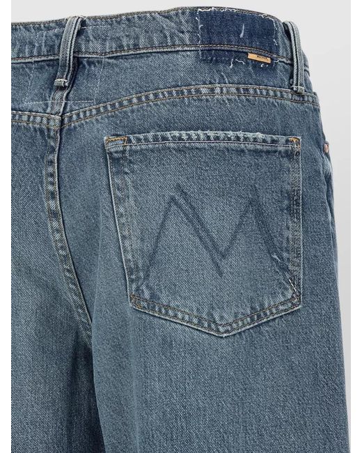 Mother Blue Cotton Cropped Wide-Leg Jeans