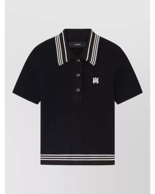 Amiri Black Ribbed Striped Polo Top