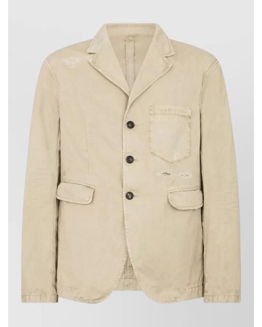 DSquared² Natural Jacket Distressed Detailing Front Pockets Notched Lapel for men