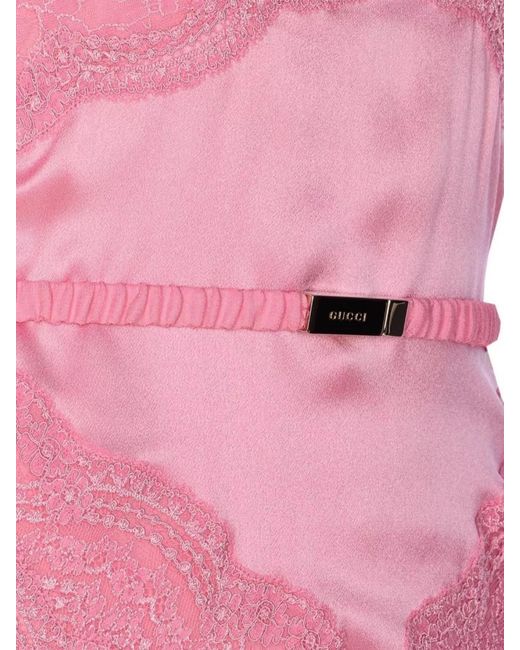 Gucci Pink Silk Halterneck Lace Sleeveless Midi Dress
