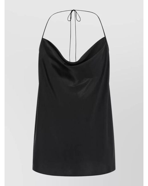 Valentino Garavani Black Halterneck Silk Top Sleeveless Draped Front