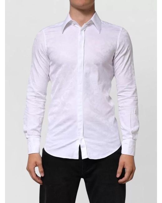 Dolce & Gabbana White Cotton Martini Paisley Jacquard Long Sleeve Shirt for men