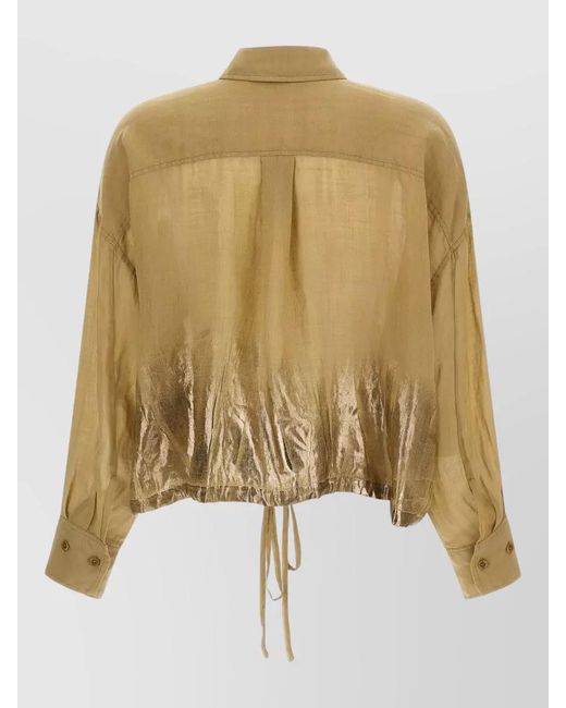 Nude Natural Linen Blend Cropped Long-Sleeve Shirt