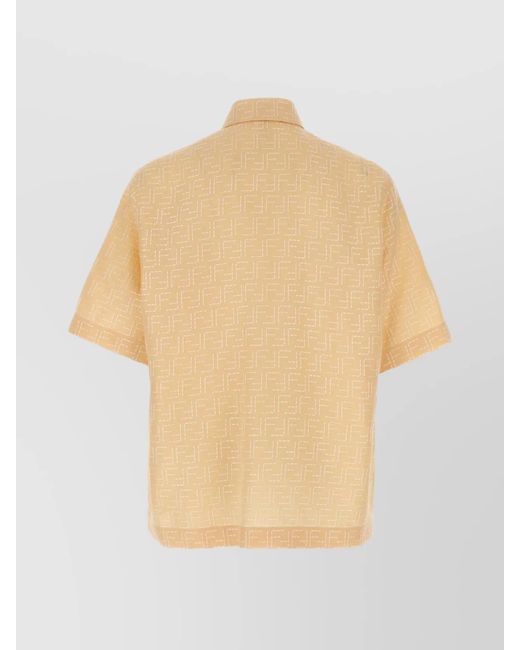Fendi Natural Linen Blend Ff Jacquard Oversized Short-Sleeve Shirt for men