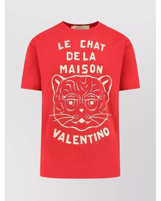 Valentino Red Cotton Le Chat De La Maison Printed T-Shirt for men