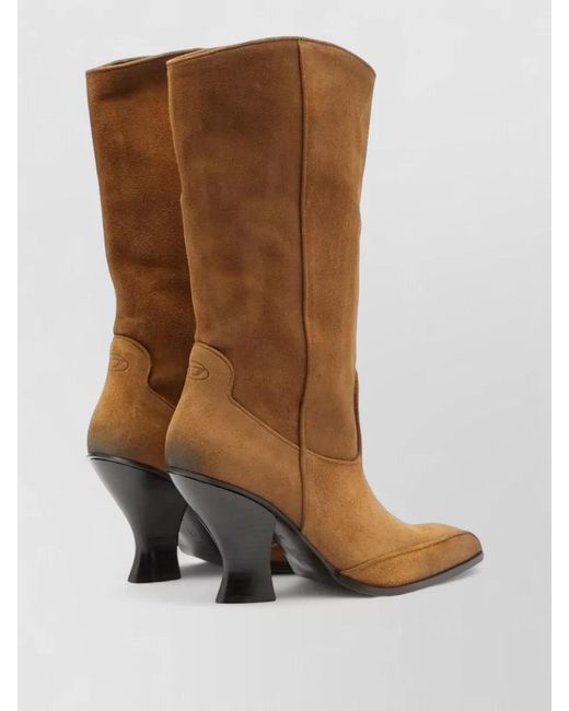 DIESEL Brown Luffy Leather Boots Knee High Pointed Toe