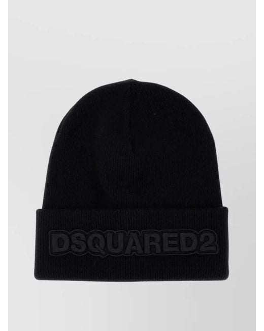 DSquared² Black Wool Knit Beanie for men