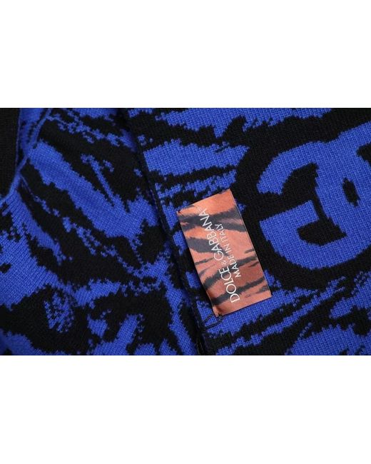Dolce & Gabbana Blue Virgin Wool Logo Scarf for men