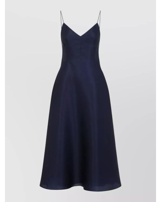 Alberta Ferretti Blue Silk V-Neck Sleeveless Flared Midi Dress