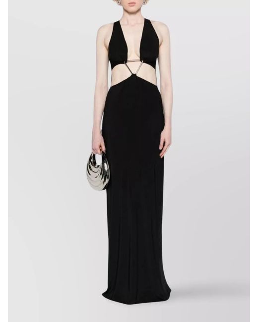Coperni Black Triangle Cut-Out Halter Dress With Metallic Accents