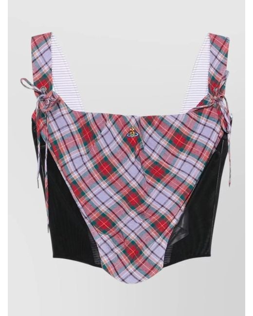 Vivienne Westwood Pink Linen Tartan Square Neck Corset Top