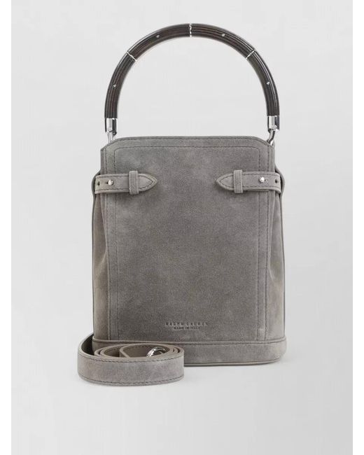 Ralph Lauren Gray Suede Bucket Bag Wood Handle