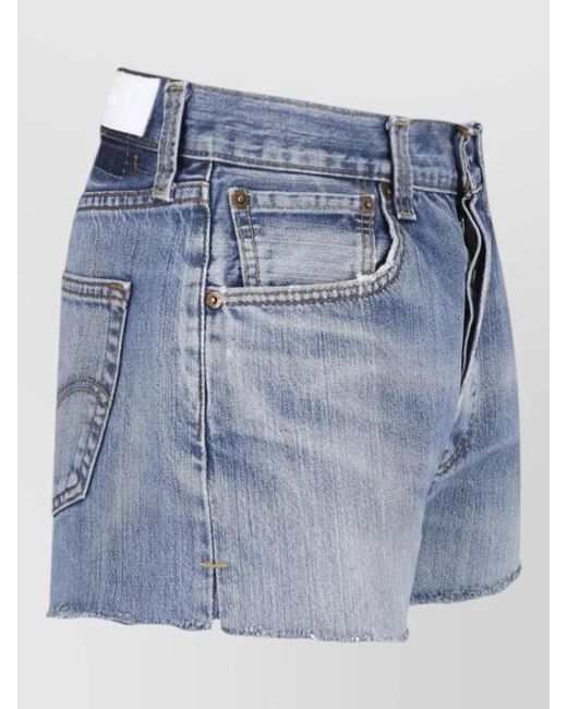 Re/done Blue Straight Shorts Frayed Hem Belt Loops Pockets