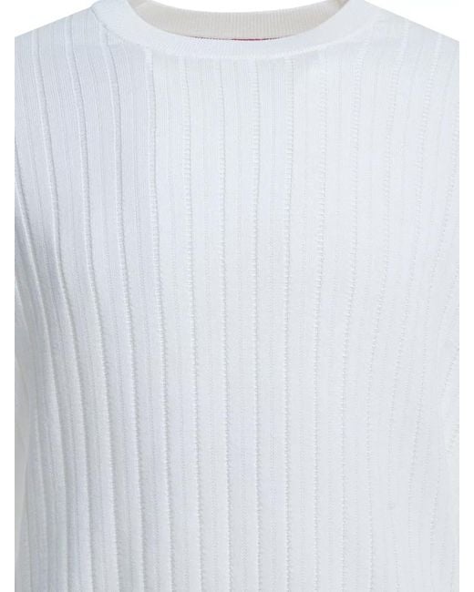 Brunello Cucinelli White Ribbed Knit Crew Neck Long Sleeve Top for men