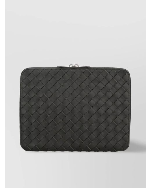 Bottega Veneta Black Leather Intrecciato Document Pouch for men