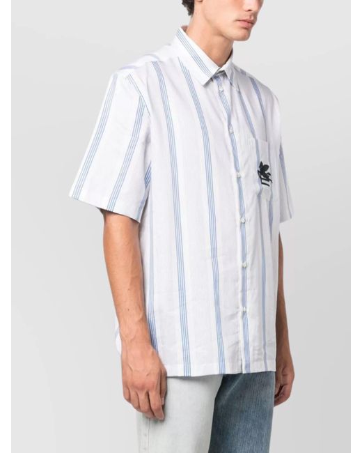 Etro White Striped Cotton Short-Sleeve Shirt for men