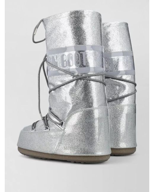 Moon Boot Gray Icon Lace Up Shoes Flat Sole Glitter