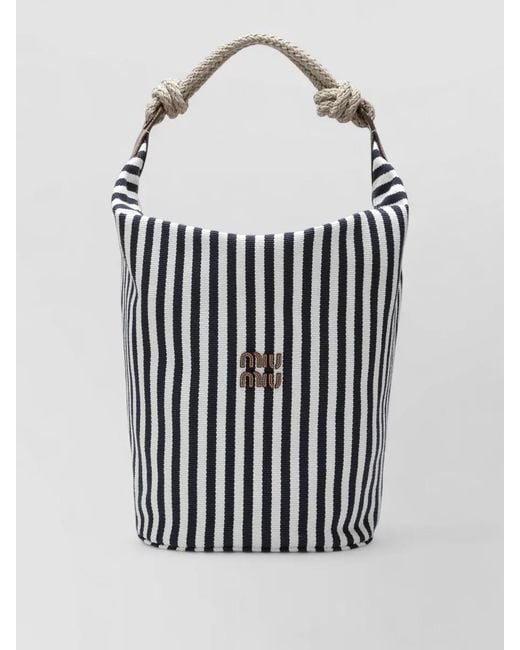 Miu Miu White Bucket Bag Rope Handle Striped Pattern