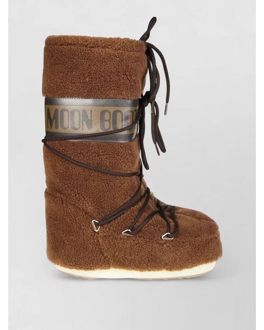 Moon Boot Brown Faux Fur Boots Flat Sole Round Toe