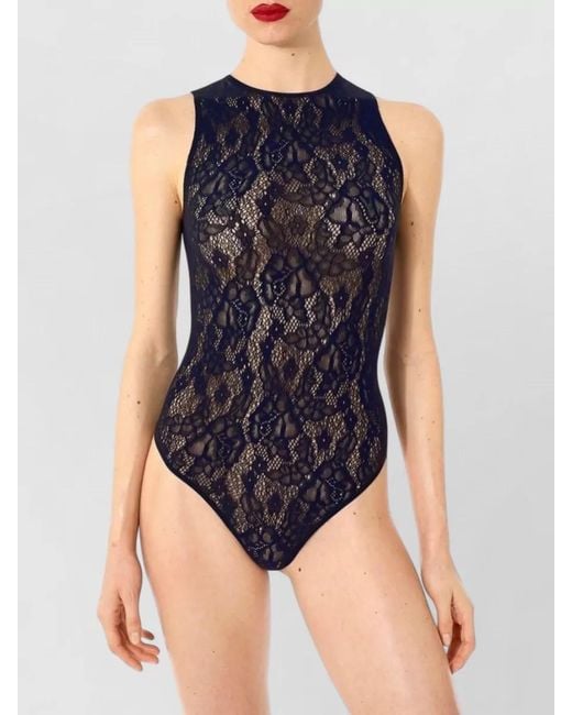 Wolford Black Infinite Rose Lace Thong Bodysuit