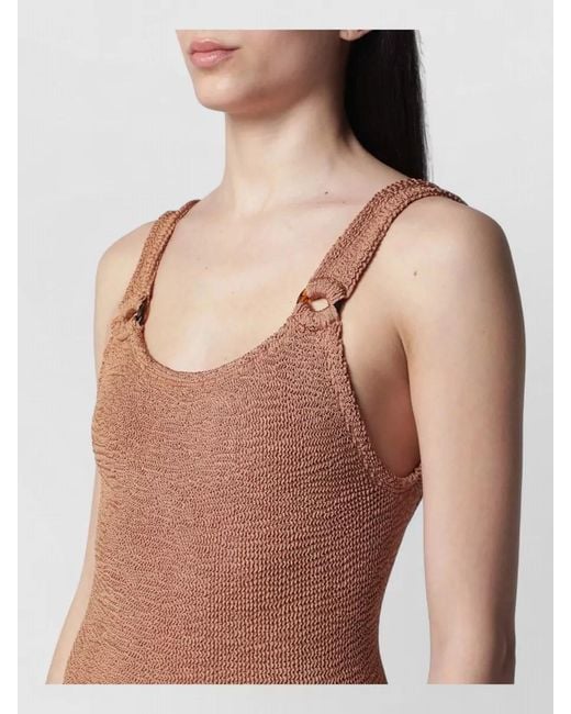 Hunza G Brown Ring Strap Scoop Neck Textured Swimsuit
