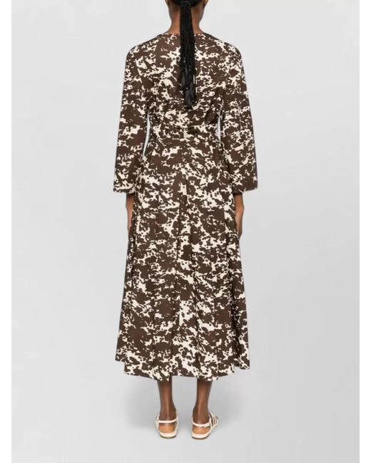 Max Mara Multicolor Belted Dress Three Quarter Sleeves Collar
