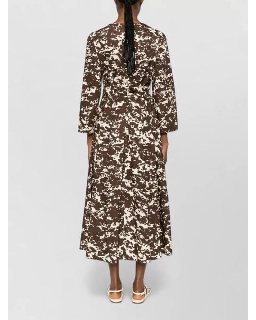 Max Mara Multicolor Cotton Band Collar Three Quarter Sleeve Midi Dress