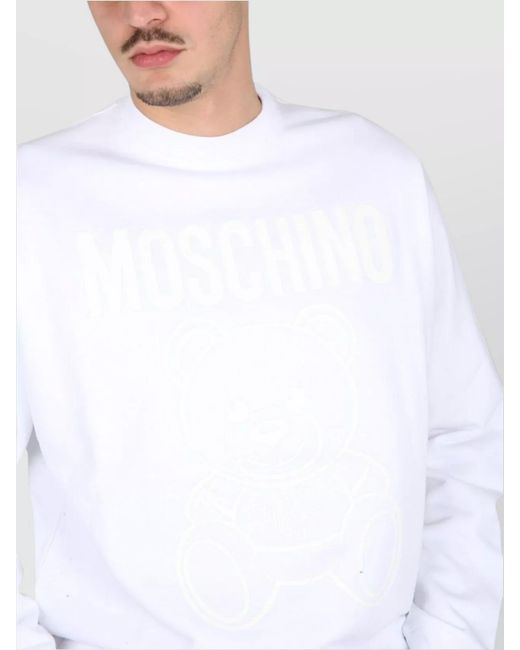 Moschino White Ribbed Cross-Neck Sweatshirt for men