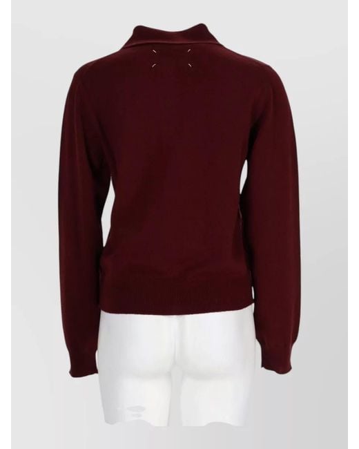 Maison Margiela Red Knit Polo Long Sleeve Sweater Ribbed Hem