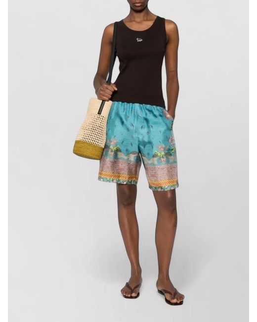 Pierre Louis Mascia Blue Floral-Print Silk Knee-Length Shorts