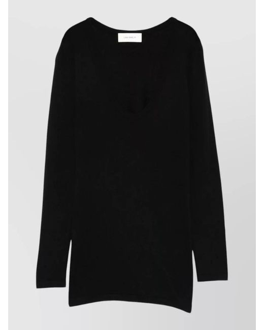 Lisa Yang Black Cotton Cashmere Scoop Neck Long-Sleeve Sweater