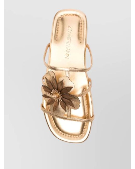 Zimmermann Metallic Belara Leather Flat Slide Sandals Floral