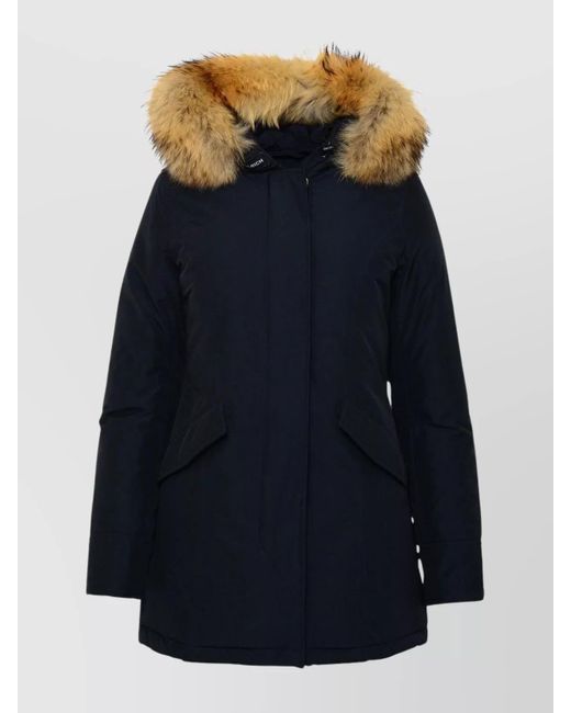 Woolrich Blue Hooded Parka Fur Trim