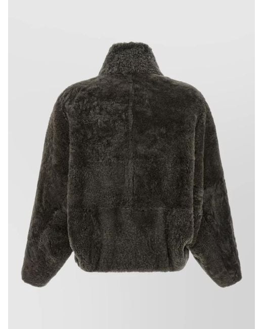 Brunello Cucinelli Black Cropped Lambskin Fur Coat Relaxed Cut