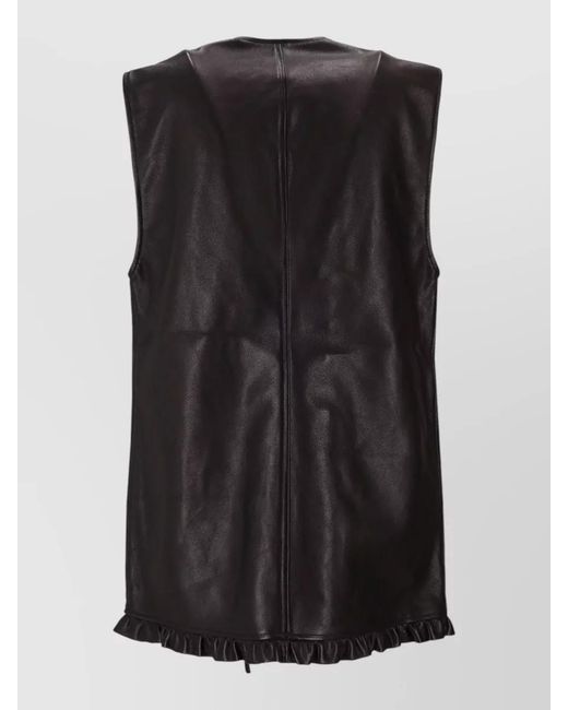 Niccolò Pasqualetti Black Gala Leather Vest Ruffle Trim V Neckline