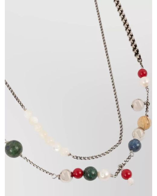 Dries Van Noten White Multi Strand Brass Pearl Beaded Necklace
