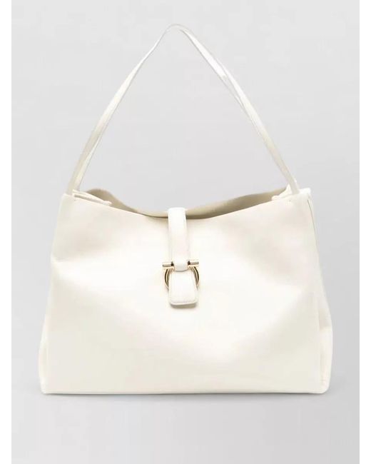 Ferragamo White Medium Shoulder Bag Buckle Detail Handle
