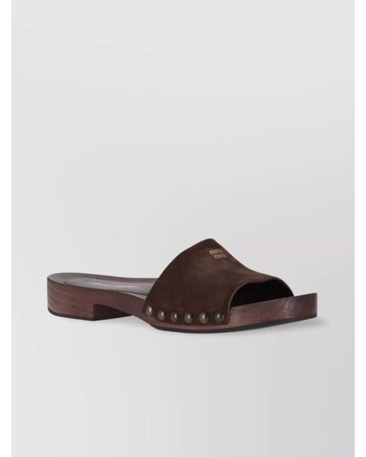 Miu Miu Brown Suede Stud Flat Sandals
