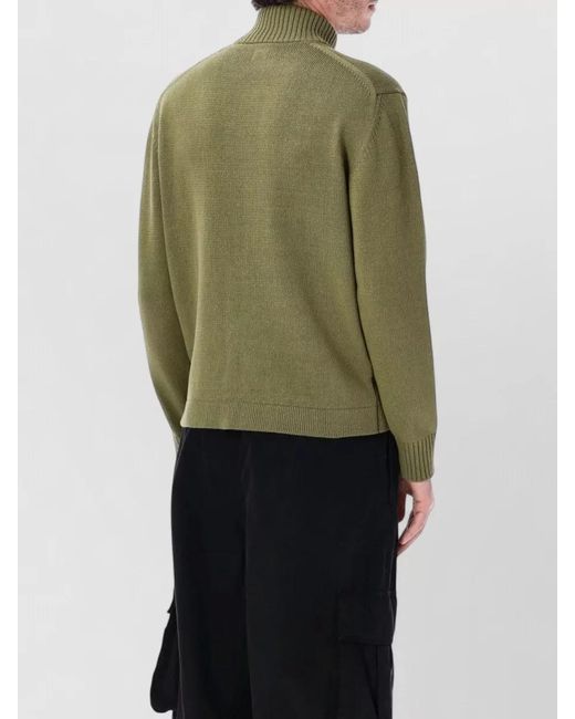 C P Company Green Cotton Knit Cardigan Ribbed Collar Cuffs Hem for men