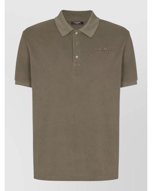 Balmain Green Straight Fit Polo Shirt Short Sleeves for men