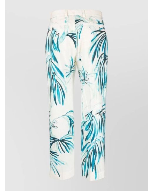 F.R.S For Restless Sleepers Blue Wide Leg Cotton Trousers Leaf Print
