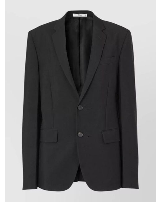 Fendi Black Single Breasted Jacket Front Pockets Notched Lapels