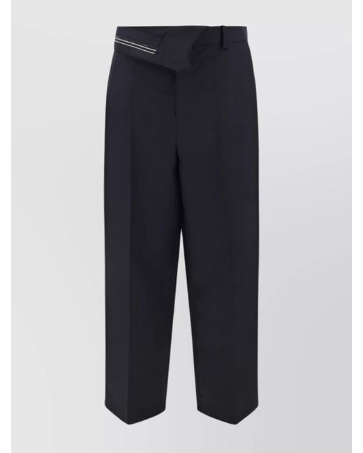 Fendi Blue Mohair Wool Asymmetric Waist Tapered Trousers